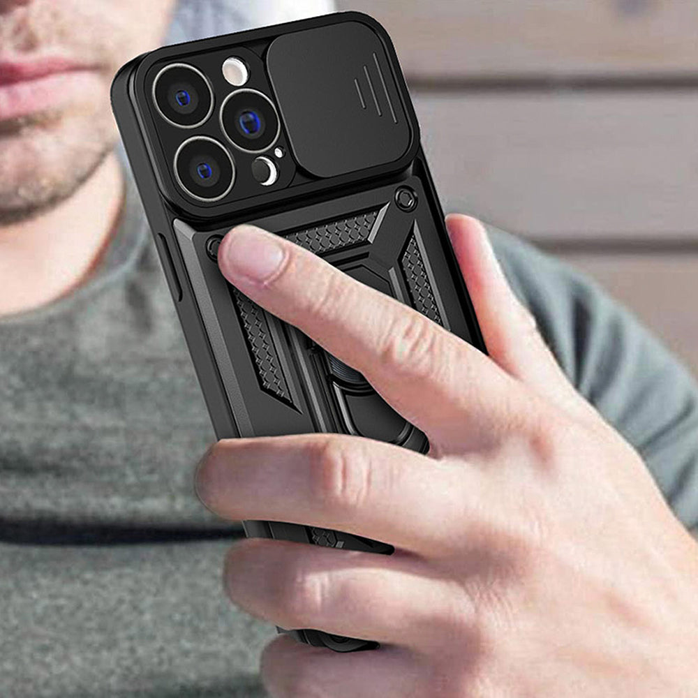 Aizsargvāciņš Realme 10 Pro+ armored cover with camera cover – Hybrid Armor Camshield, melns — attēls 4