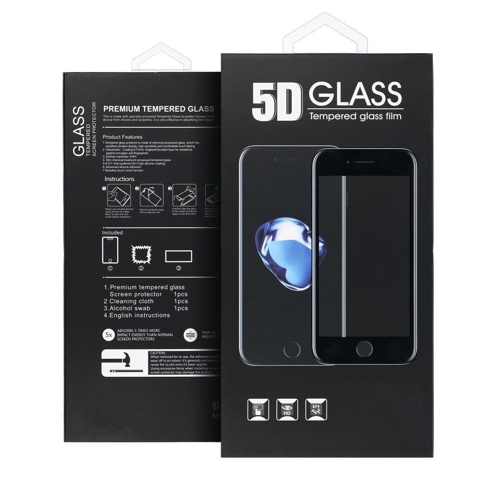 Aizsargstikls Xiaomi Redmi Note 12 4G / Redmi Note 12 5G – 5D Full Glue, melns — attēls 2
