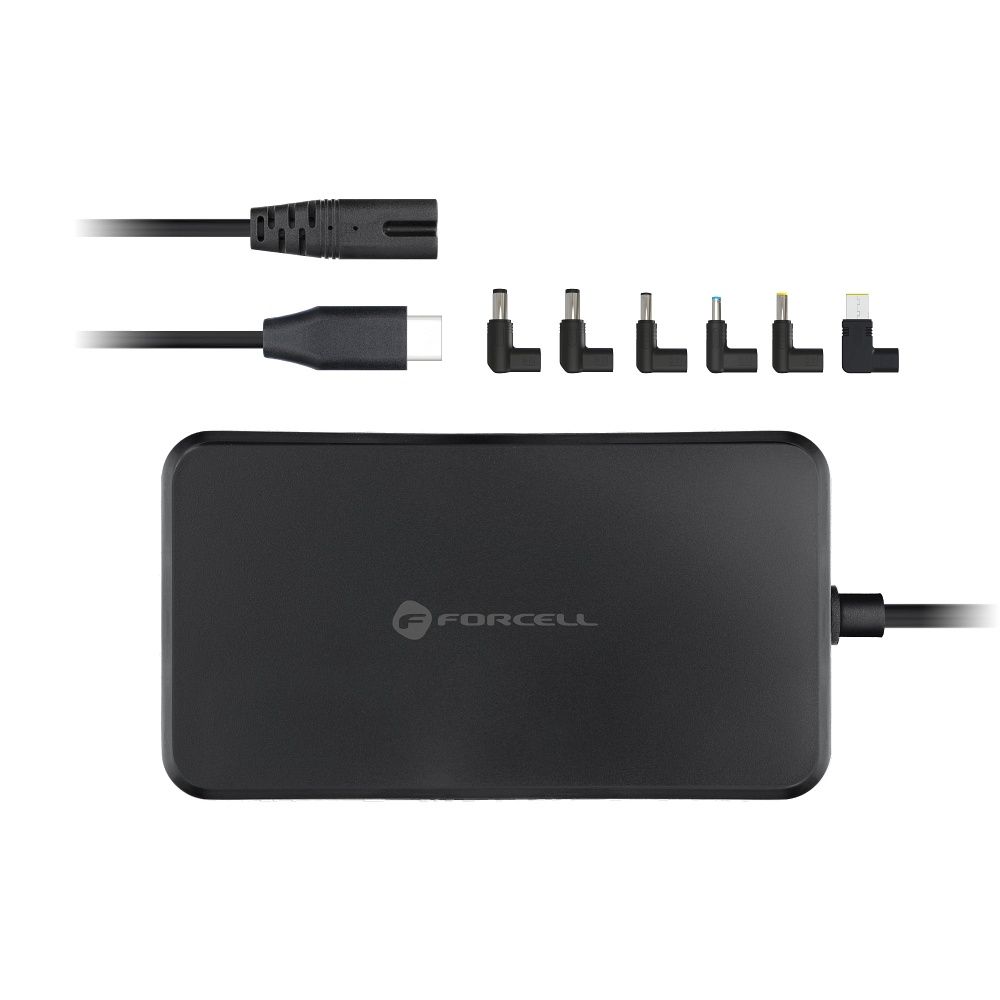 Forcell F-Energy E856 USB-C PD 90 W portatīvā datora lādētājs ar 6 uzgaļiem, melns