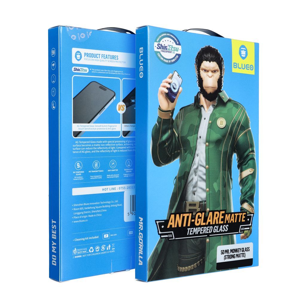 Aizsargstikls Apple iPhone 13 Pro Max / 14 Plus black (Strong Matte) – 5D Mr. Monkey — attēls 2
