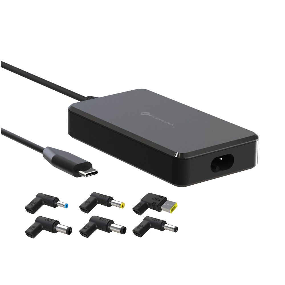 Forcell F-Energy E856 USB-C PD 90 W portatīvā datora lādētājs ar 6 uzgaļiem, melns