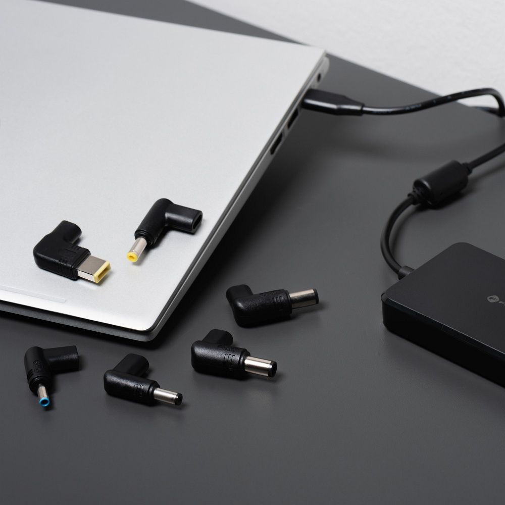 Forcell F-Energy E856 USB-C PD 90 W portatīvā datora lādētājs ar 6 uzgaļiem, melns