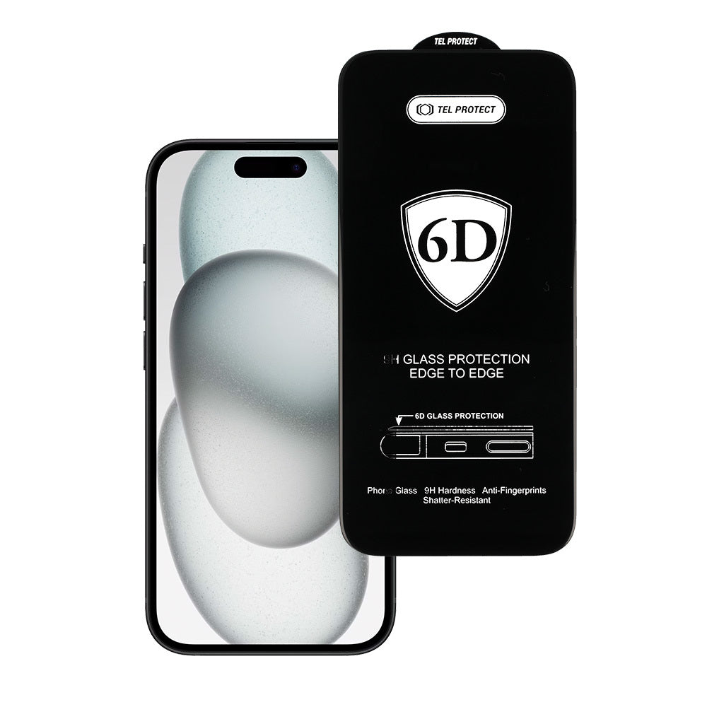 Aizsargstikls iPhone 15 – Tel Protect Full Glue 6D, melns — attēls 2