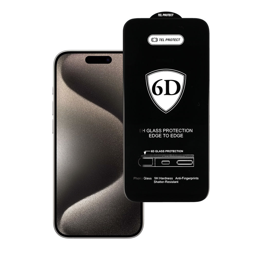 Aizsargstikls iPhone 15 PRO – Tel Protect Full Glue 6D, melns — attēls 2