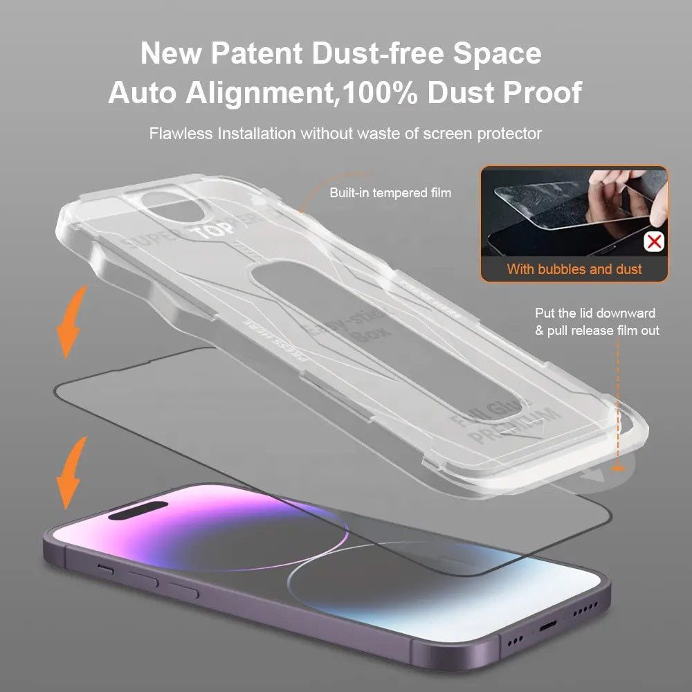 Aizsargstikls iPhone 15 PLUS – Full Glue Easy-Stick Box, melns — attēls 4