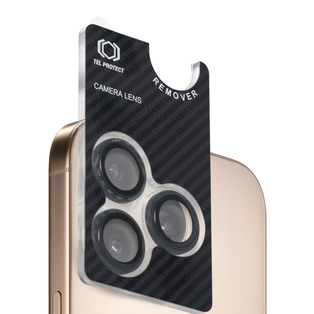 Kameras aizsargstikls iPhone 17 Pro/17 Pro Max – Tel Protect 3D Lens Aramid Series on camera (lens 3 pieces) — attēls 3