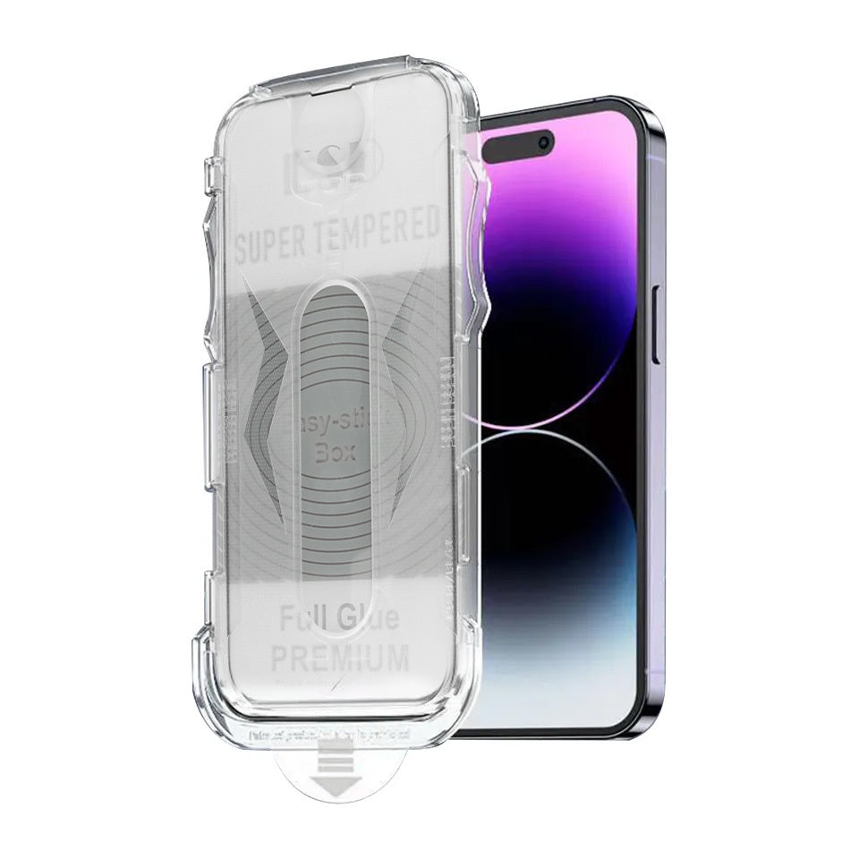 Aizsargstikls iPhone 17 PRO – Full Glue Easy-Stick Box, melns — attēls 3