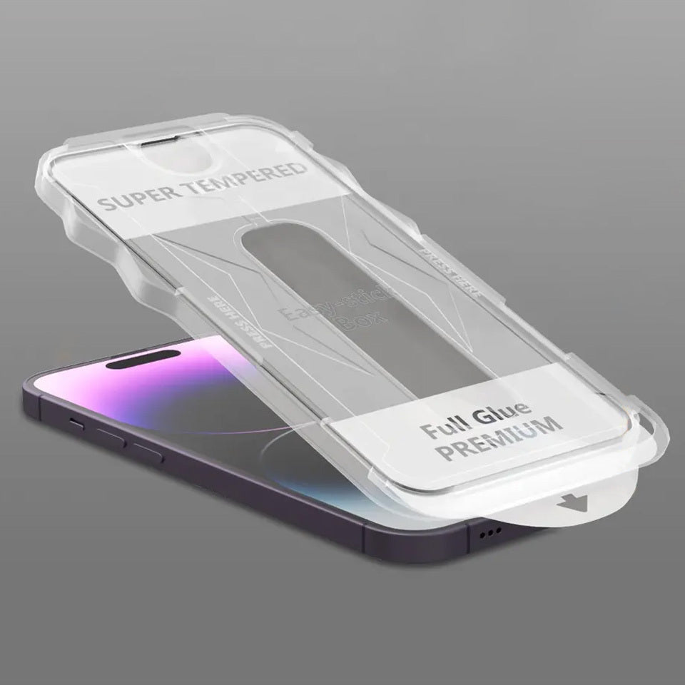 Aizsargstikls iPhone 17 PRO – Full Glue Easy-Stick Box, melns — attēls 4
