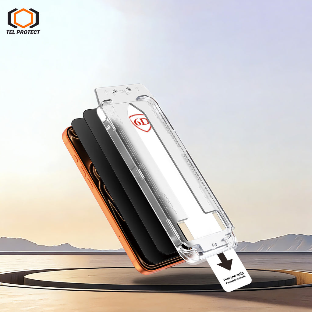 Tel Protect Dust-Free Easy Fit Privacy Full Glue 6D aizsargstikls iPhone 13/13 Pro/16E/17E, melns, 2 gab.