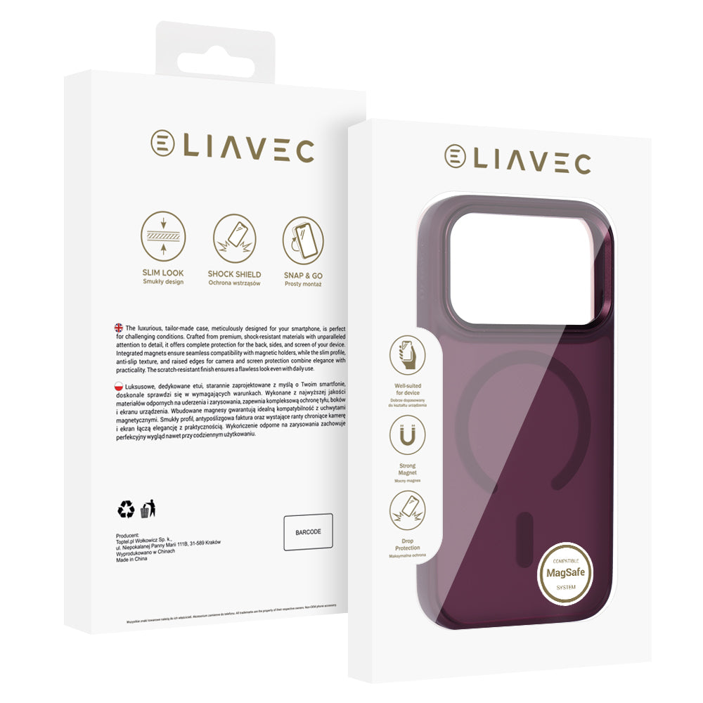 Aizsargvāciņš iPhone 17 Pro Max/18 Pro Max – Liavec Cloudy ar metāla kameras rāmi, bordo