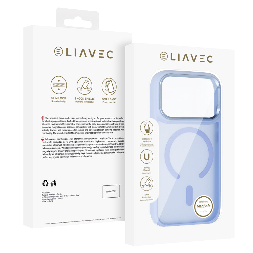 Aizsargvāciņš iPhone 17 Pro/18 Pro – Liavec Cloudy ar metāla kameras rāmi, gaiši zils
