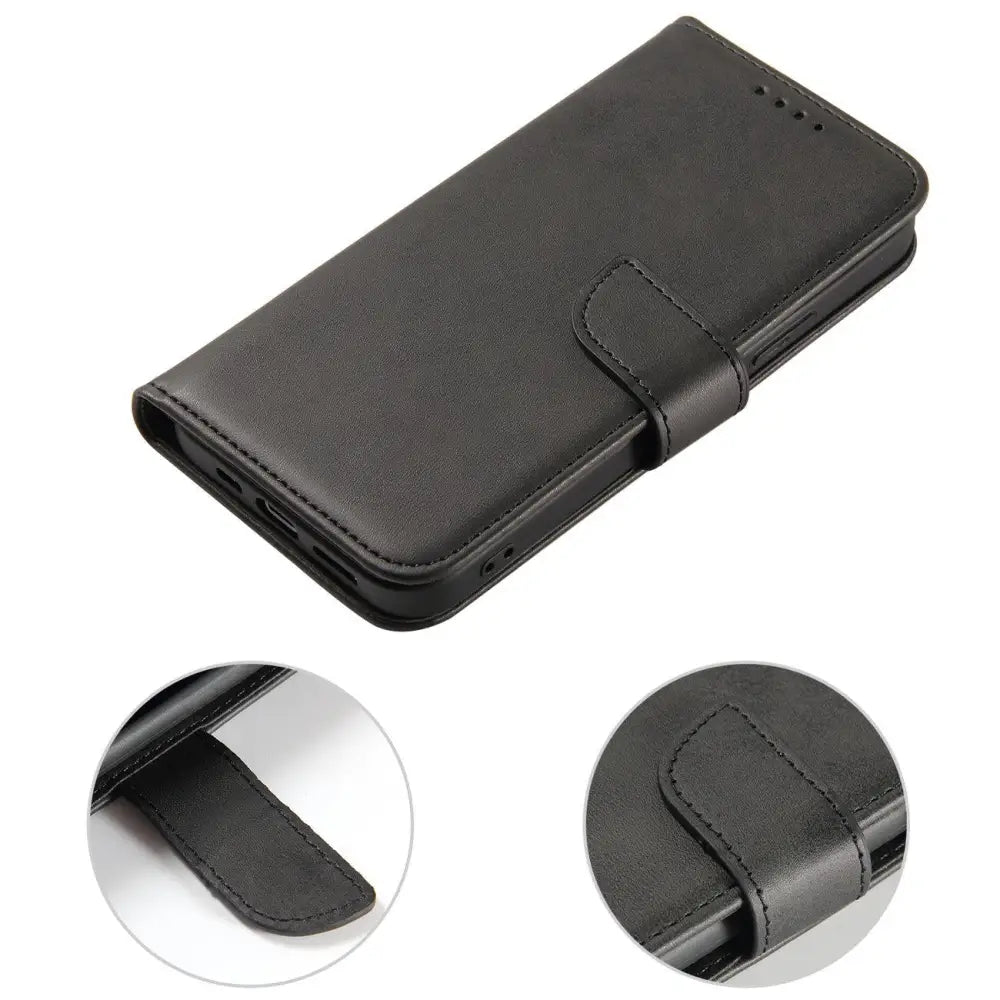 Magnet Case atverams maciņš iPhone 15 Plus ar statīvu, melns