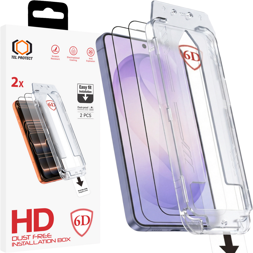 Tel Protect Dust-Free Easy Fit Full Glue 6D aizsargstikls Samsung Galaxy S26, melns, 2 gab.
