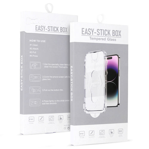 Aizsargstikls iPhone 15 – Full Glue Easy-Stick Box, melns