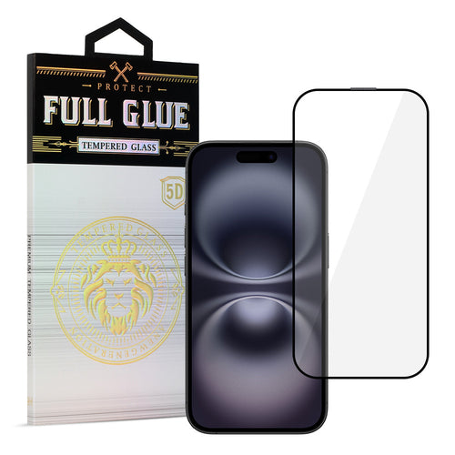 Aizsargstikls iPhone 16 PLUS – HARD Full Glue 5D, melns