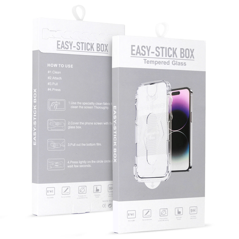 Aizsargstikls iPhone 16 PRO/17 – Full Glue Easy-Stick Box, melns
